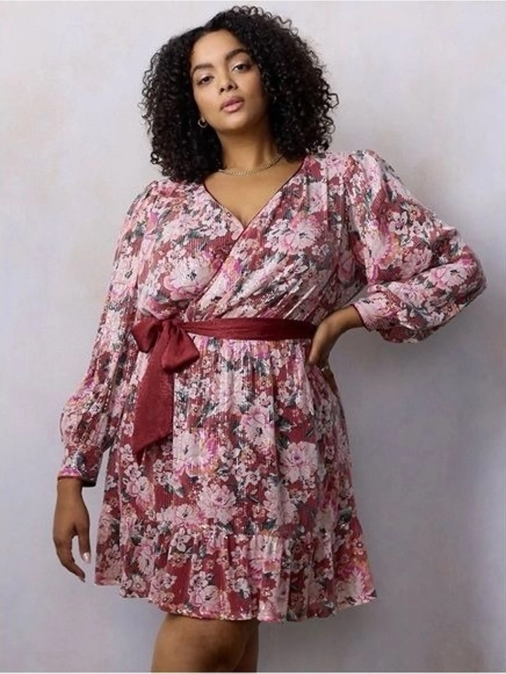 LC Lauren Conrad NWT Sequin Floral Wrap Mini Dress - Picture 1 of 7
